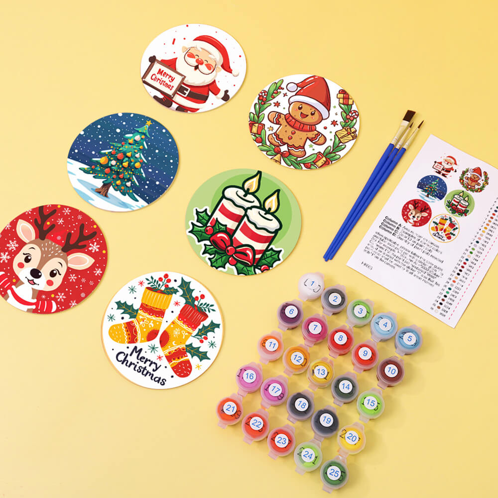 Navidad de Dibujos Animados 6 Posavasos Pintar por Números