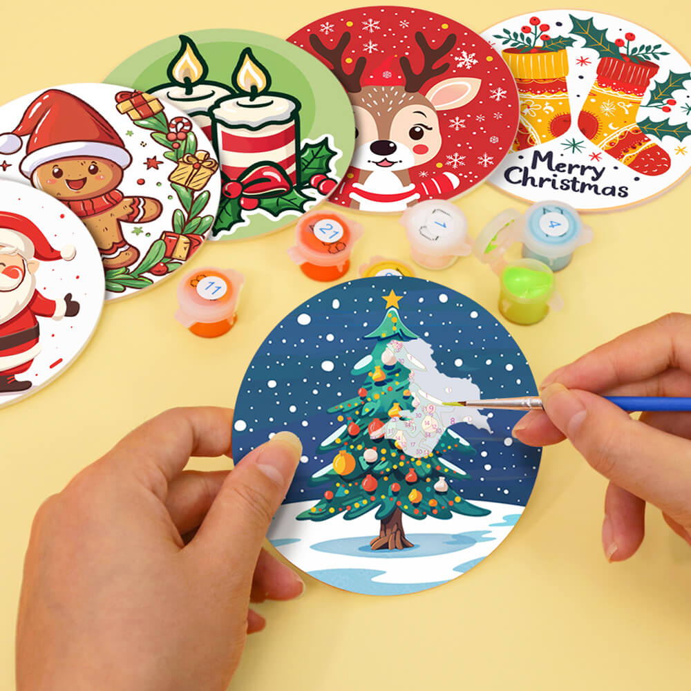 Navidad de Dibujos Animados 6 Posavasos Pintar por Números