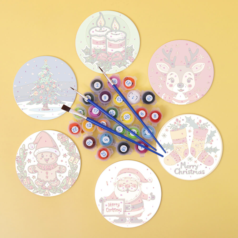 Navidad de Dibujos Animados 6 Posavasos Pintar por Números