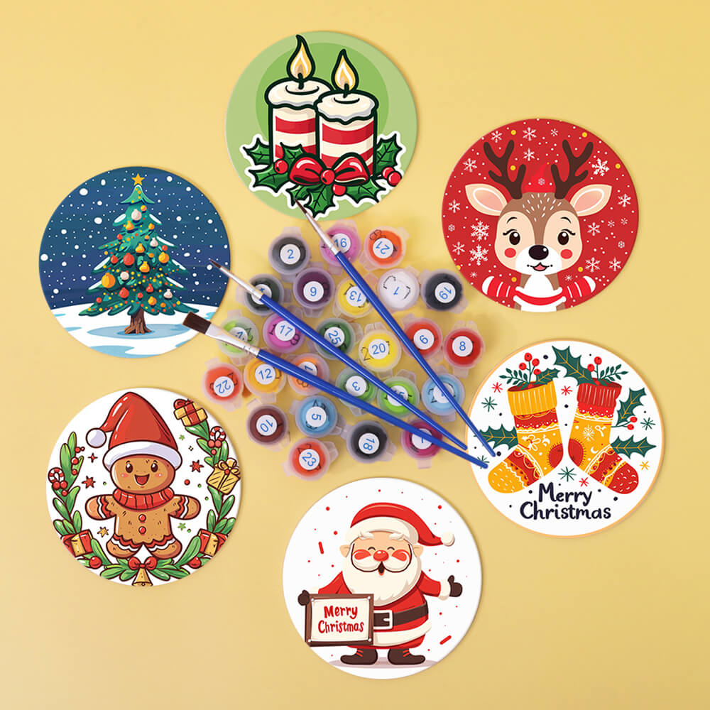 Navidad de Dibujos Animados 6 Posavasos Pintar por Números