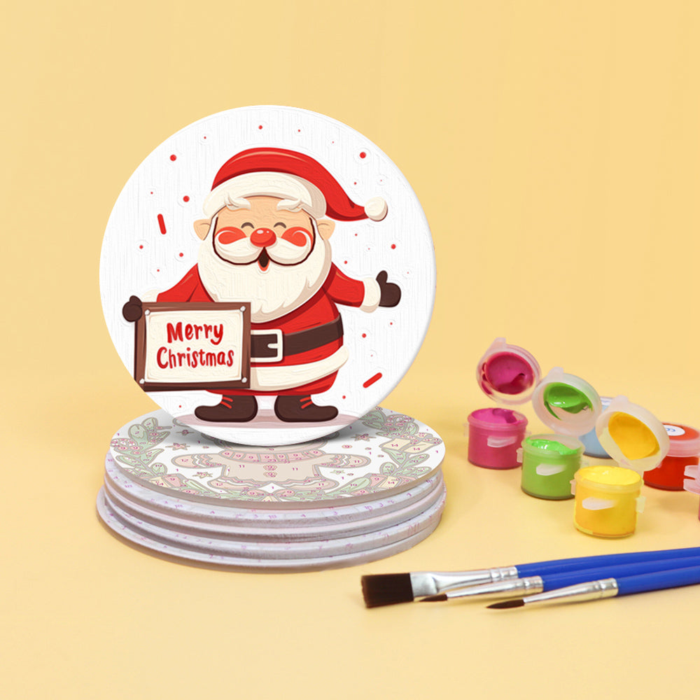Navidad de Dibujos Animados 6 Posavasos Pintar por Números