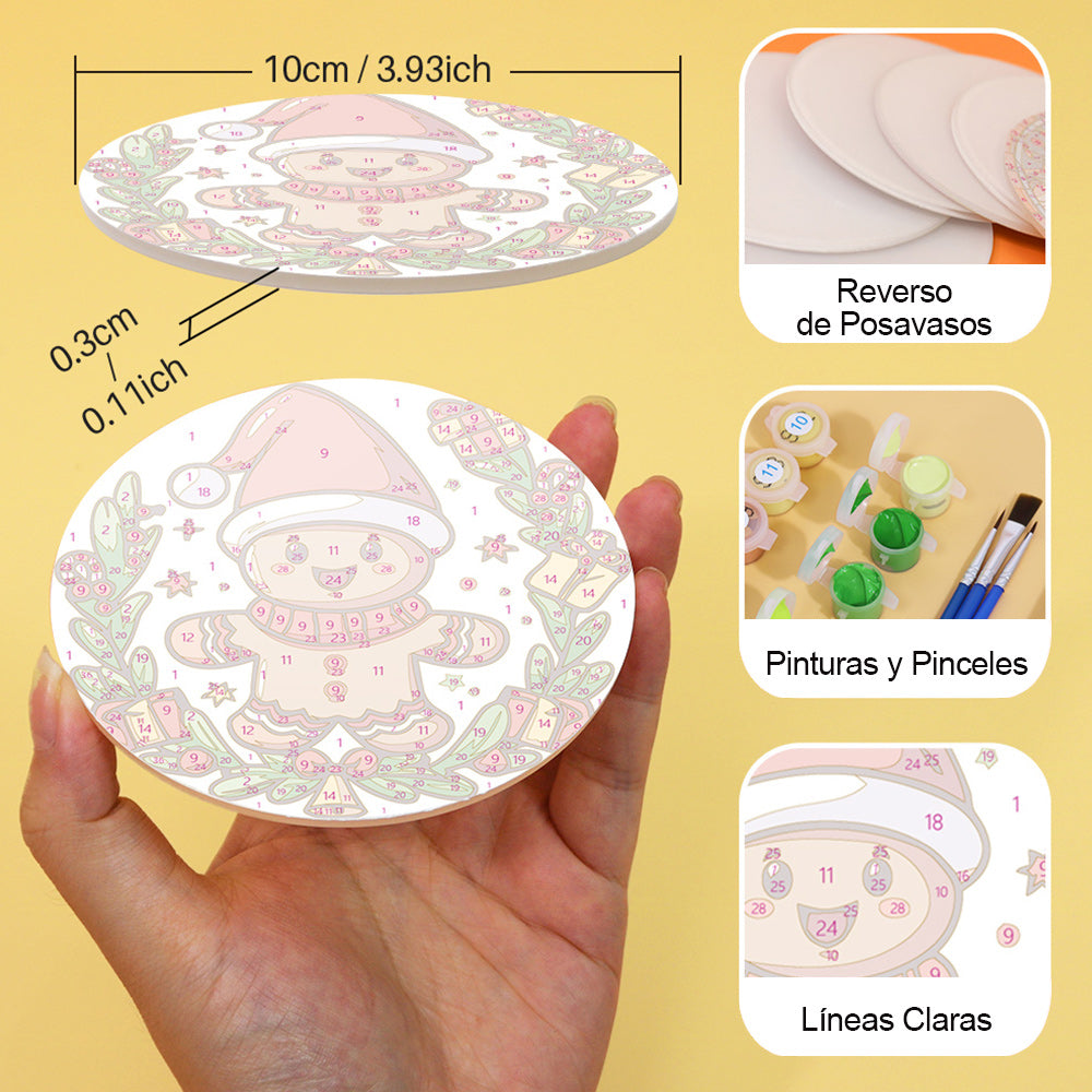Navidad de Dibujos Animados 6 Posavasos Pintar por Números