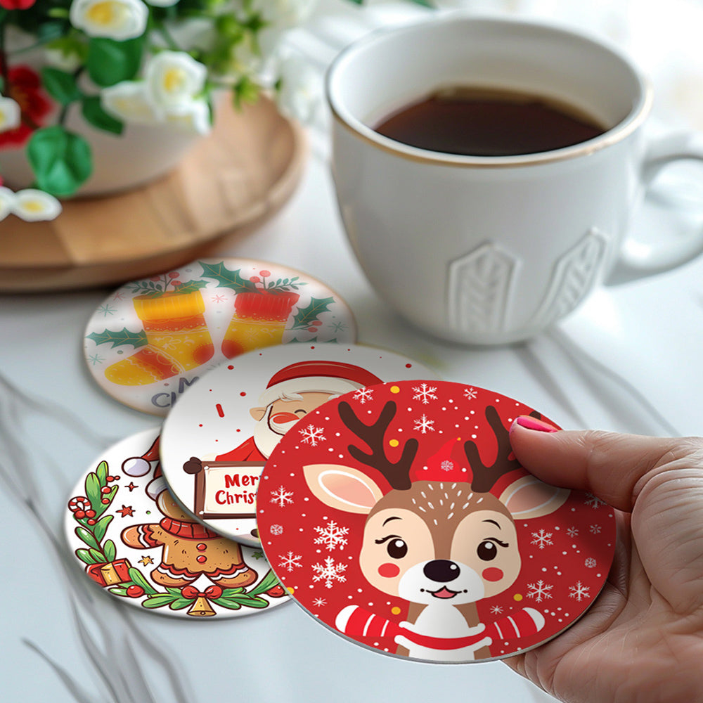 Navidad de Dibujos Animados 6 Posavasos Pintar por Números