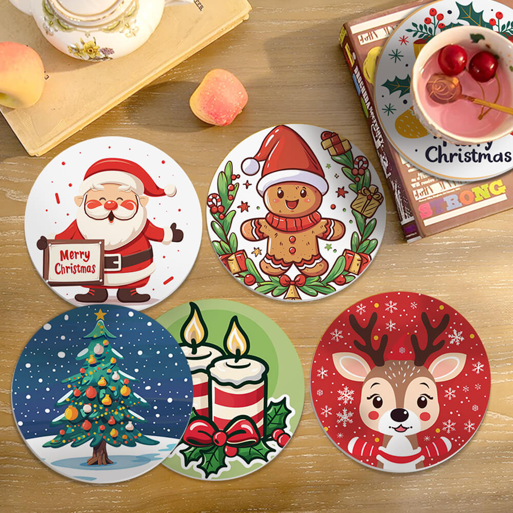 Navidad de Dibujos Animados 6 Posavasos Pintar por Números