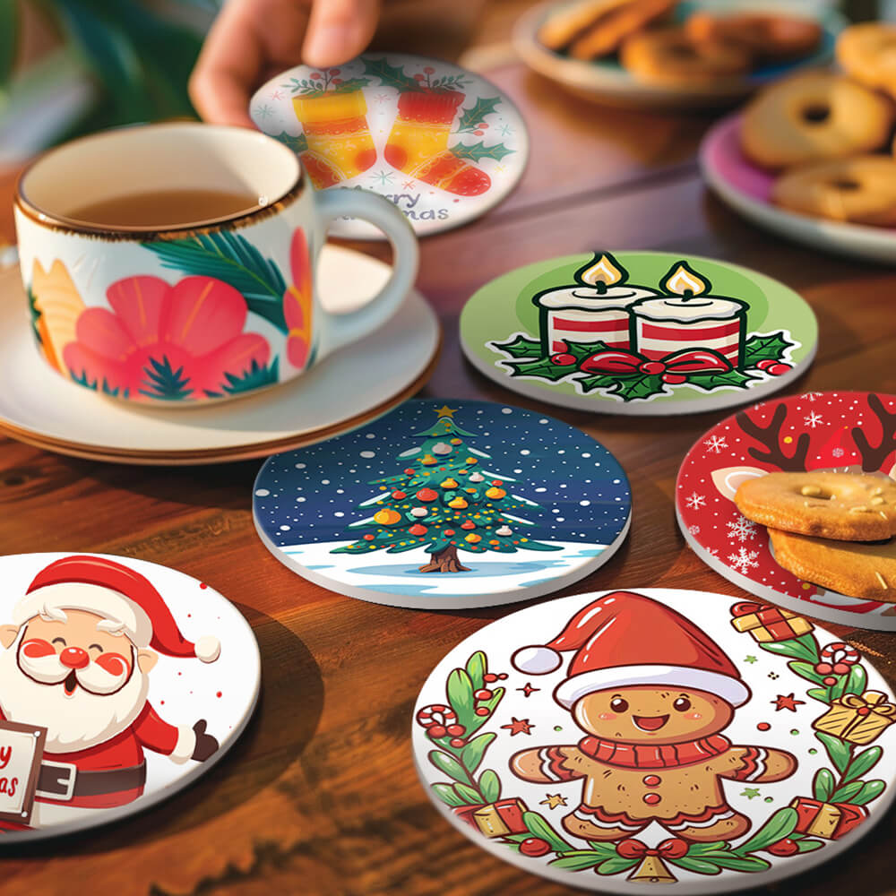 Navidad de Dibujos Animados 6 Posavasos Pintar por Números