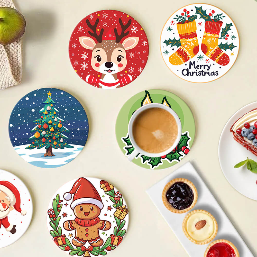Navidad de Dibujos Animados 6 Posavasos Pintar por Números