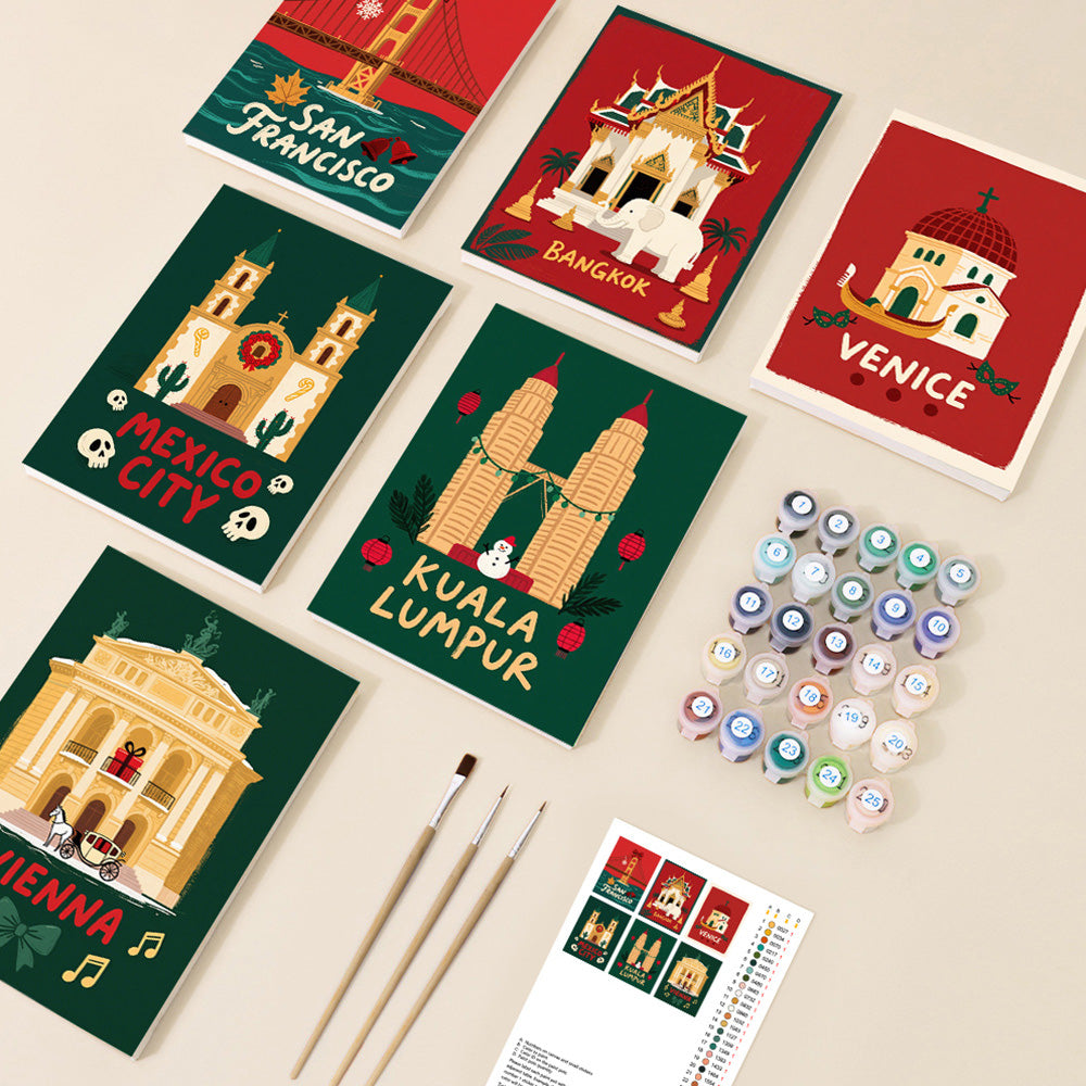 Navidad en Ciudades Famosas 6 Partes Mini Pintar por Números
