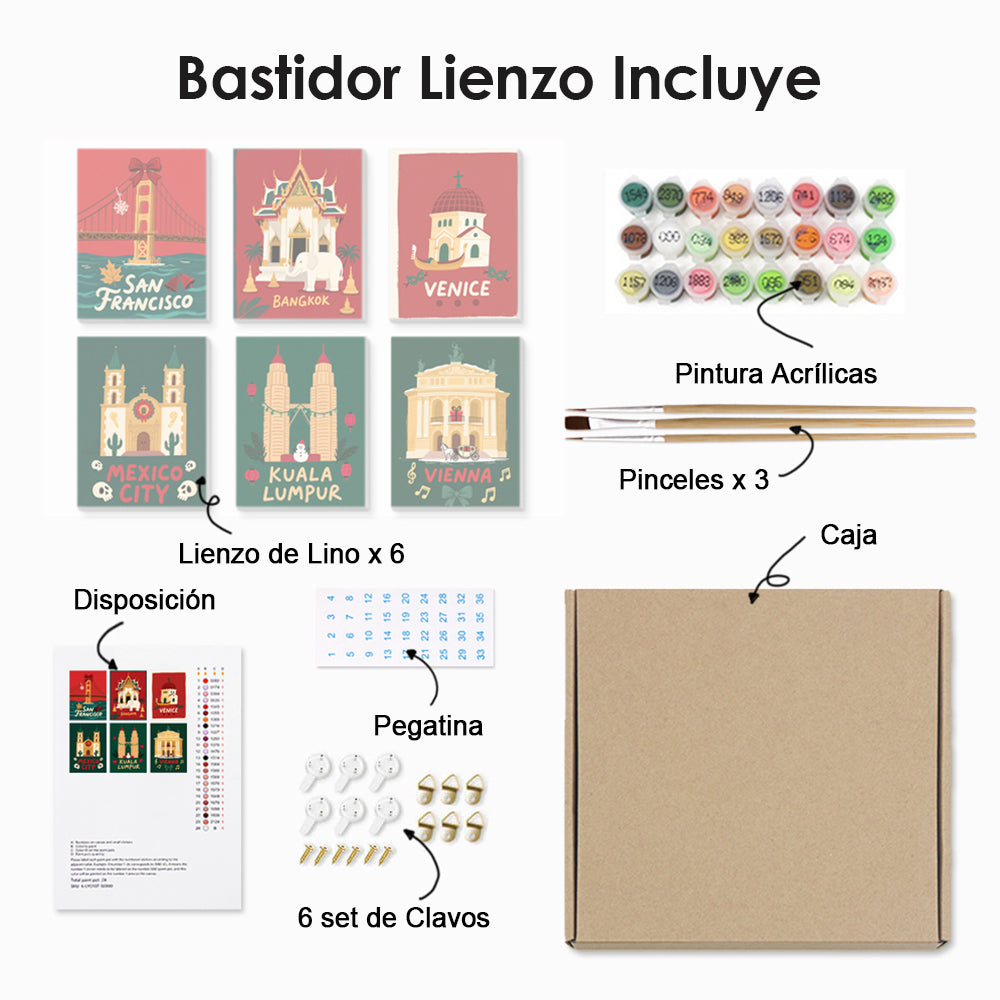 Navidad en Ciudades Famosas 6 Partes Mini Pintar por Números