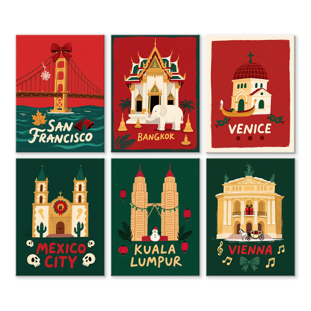 Navidad en Ciudades Famosas 6 Partes Mini Pintar por Números