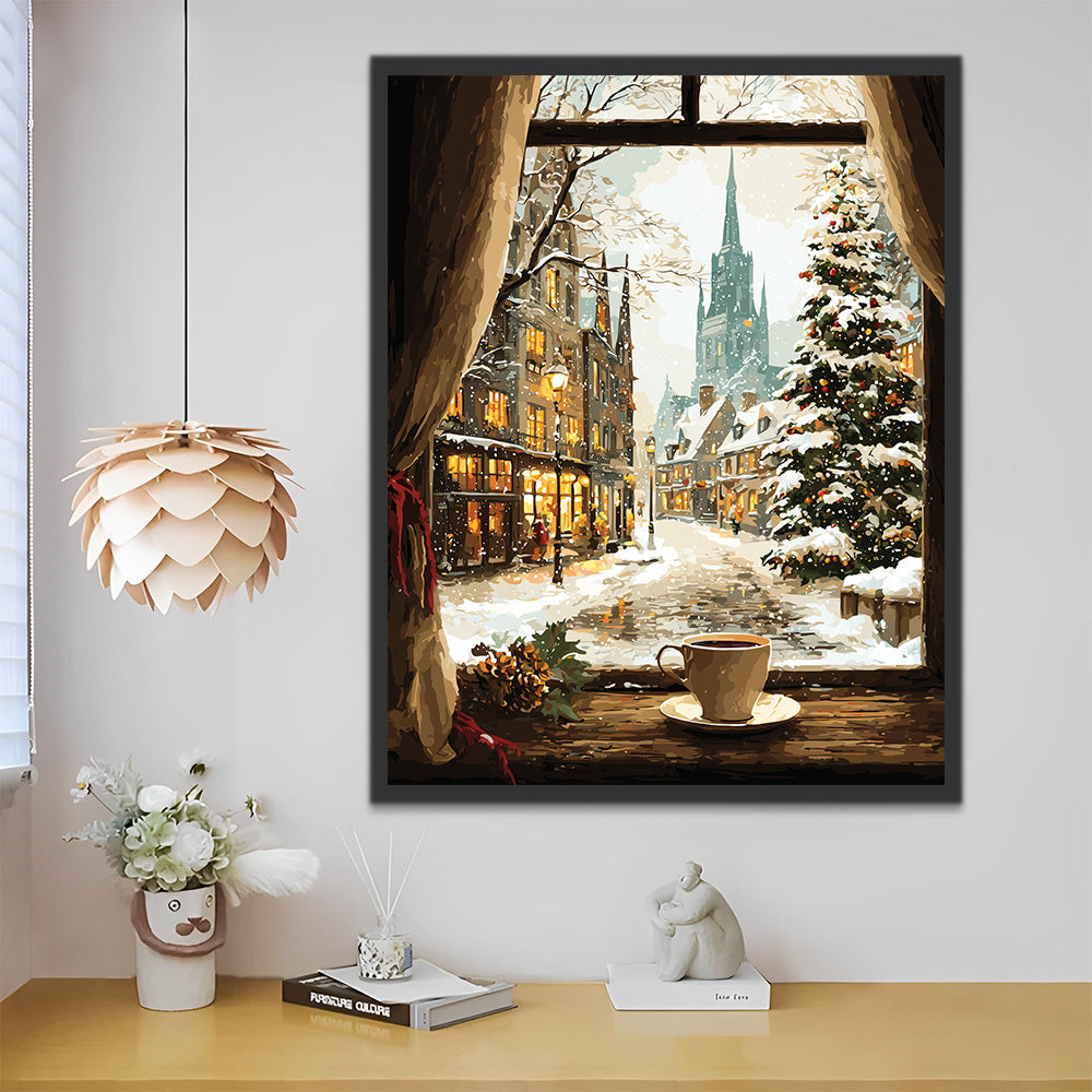 Navidad en la Ciudad Fuera de la Ventana Pintar por Números