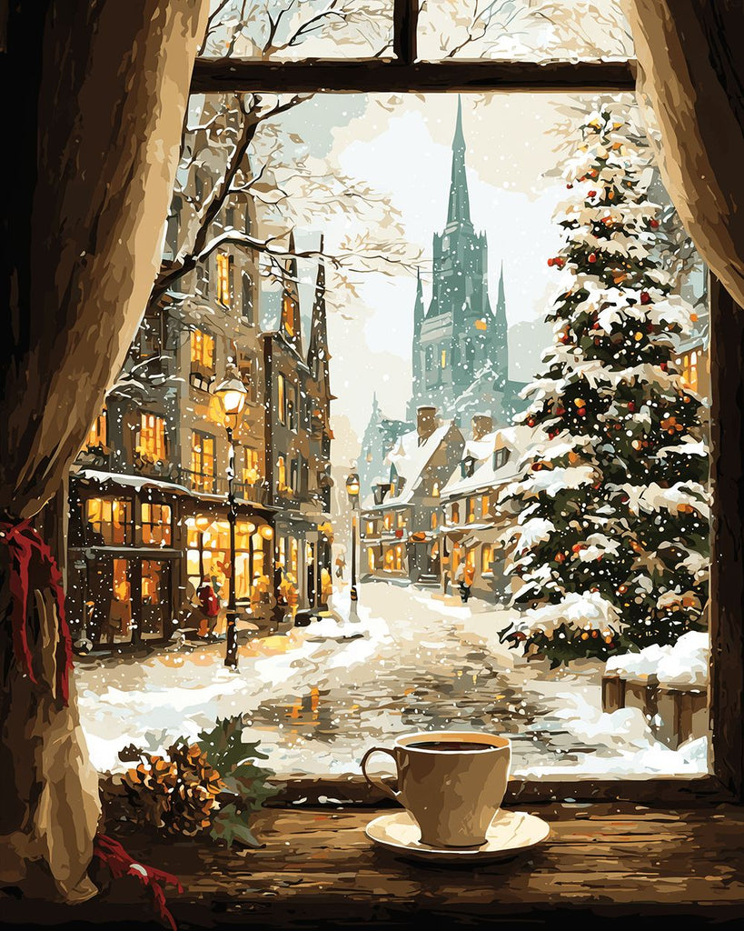 Navidad en la Ciudad Fuera de la Ventana Pintar por Números