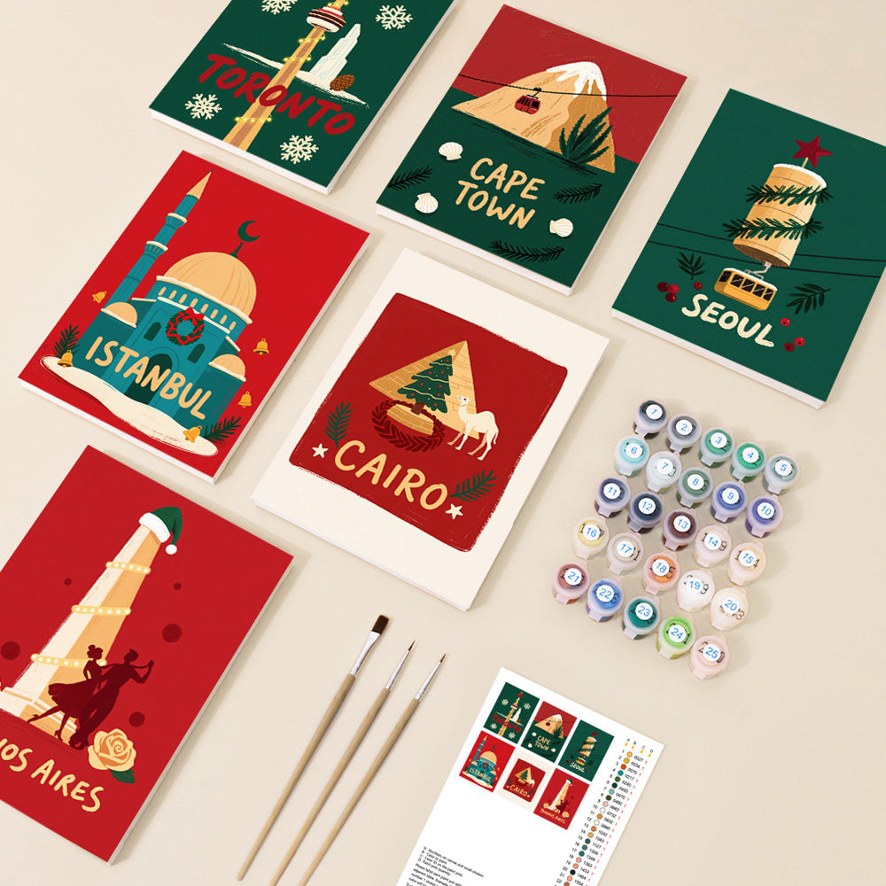 Navidad en Varias Ciudades 6 Partes Mini Pintar por Números