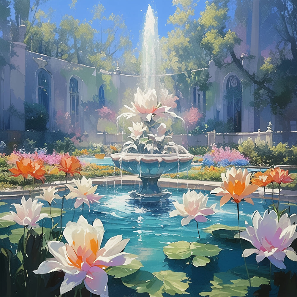 Nelumbos en el Estanque con la Fuente Pintar por Números