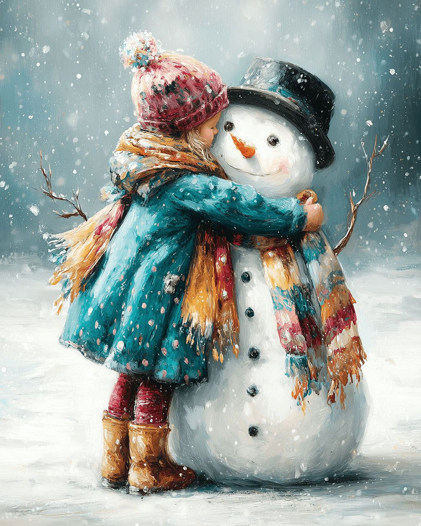 Niña Abrazando un Muñeco de Nieve Pintar por Números
