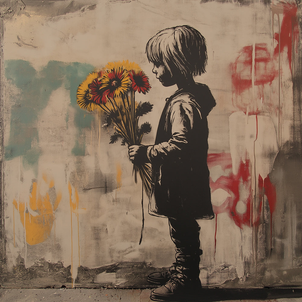 Niña con Girasoles en las Manos al Lado de Pared Pintar por Números
