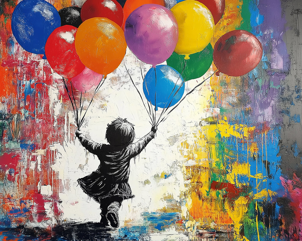 Niño Feliz con Globos Coloridos en la Mano Pintar por Números