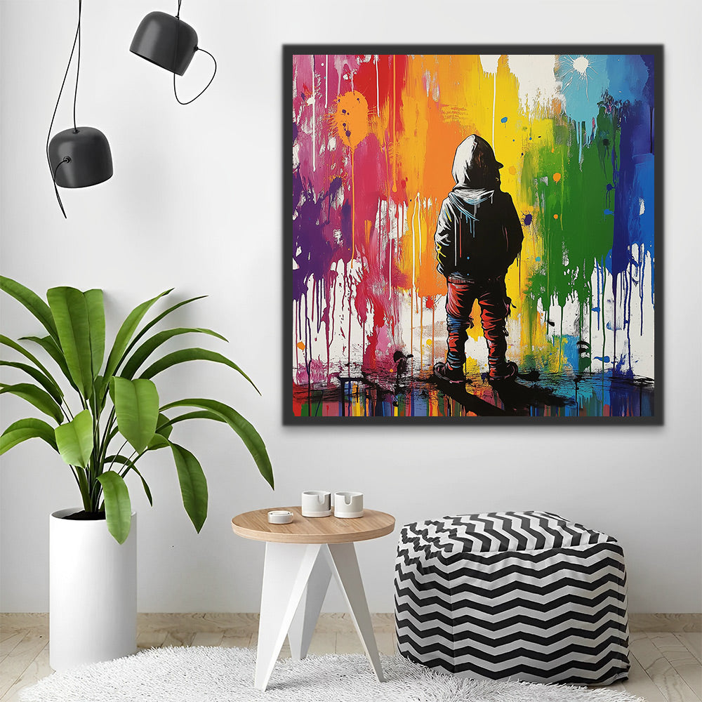 Niño Frente a la Pared Colorida Pintar por Números Niños