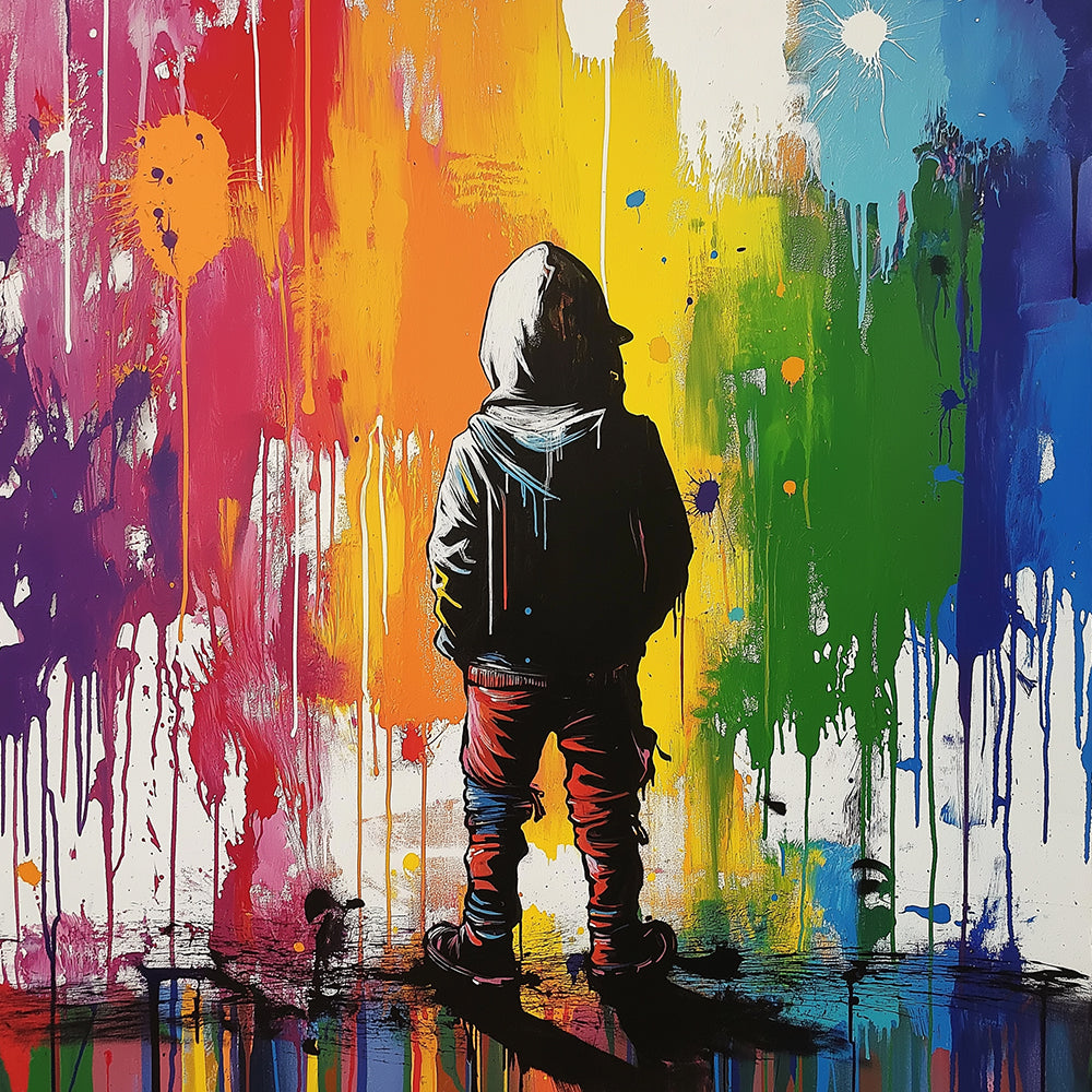 Niño Frente a la Pared Colorida Pintar por Números Niños