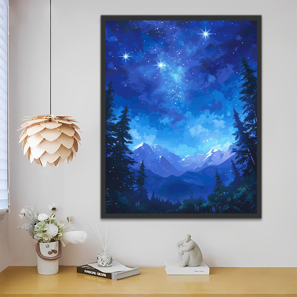 Noche Estrellada y Bosque de Pinos Pintar por Números
