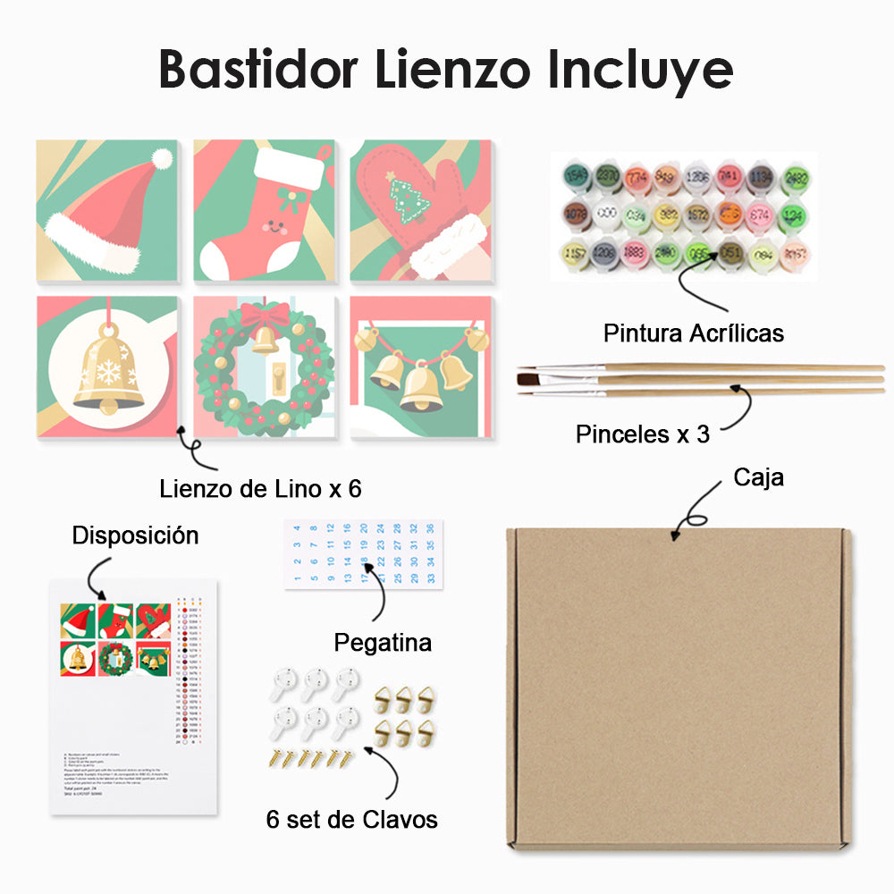 Objetos de Navidad de Dibujos Animados 6 Partes Mini Pintar por Números
