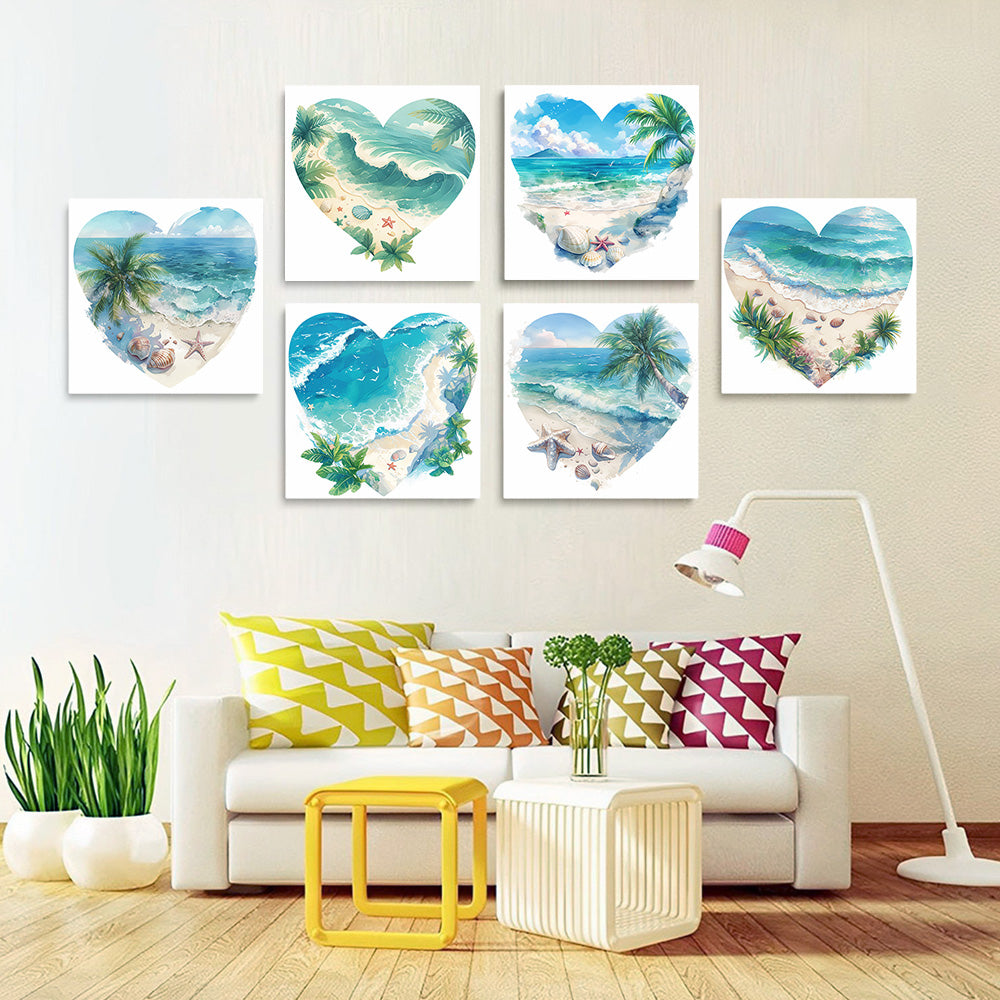 Océano y Playa en Forma de Corazón 6 Partes Mini Pintar por Números