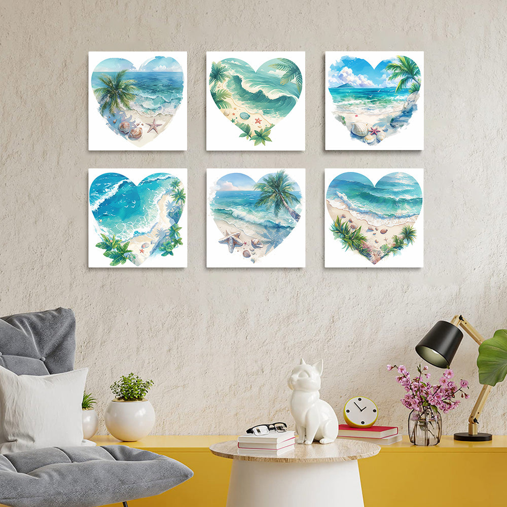 Océano y Playa en Forma de Corazón 6 Partes Mini Pintar por Números