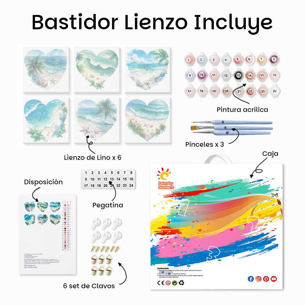 Océano y Playa en Forma de Corazón 6 Partes Mini Pintar por Números