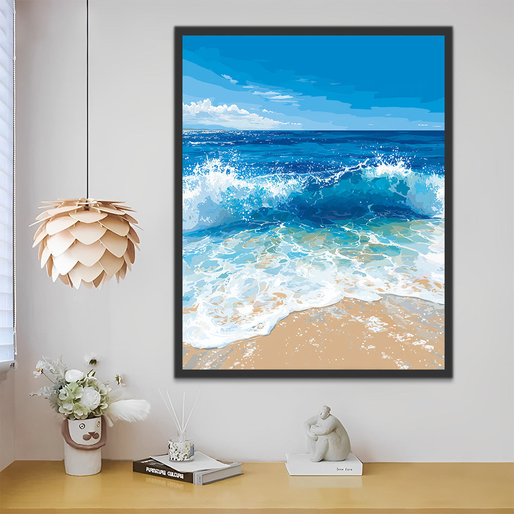 Olas Azules Rompiendo en la Playa Pintar por Números