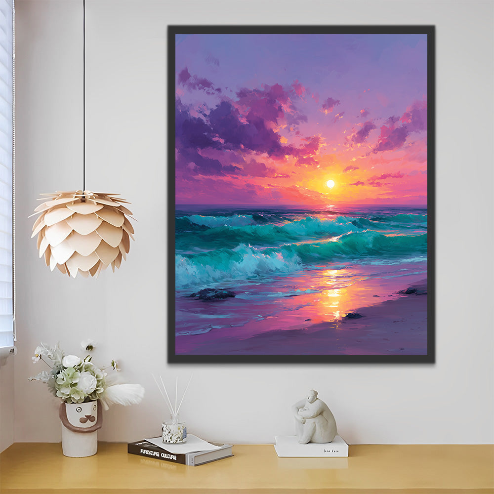 Olas debajo de las Nubes Rosadas Pintar por Números