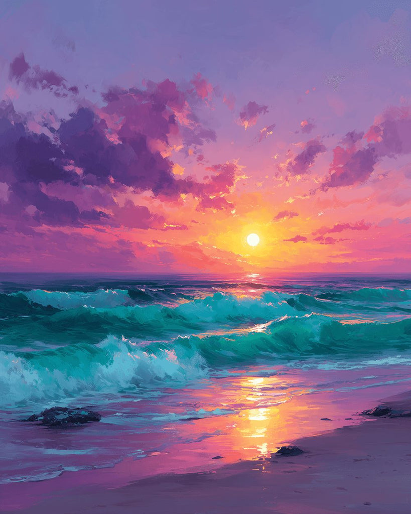 Olas debajo de las Nubes Rosadas Pintar por Números