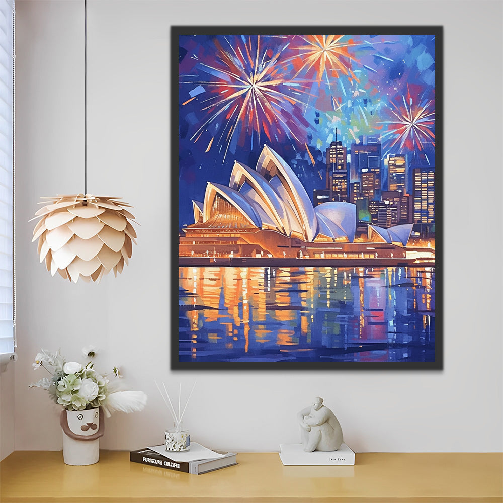 Ópera de Sídney con Fuegos Artificiales Pintar por Números