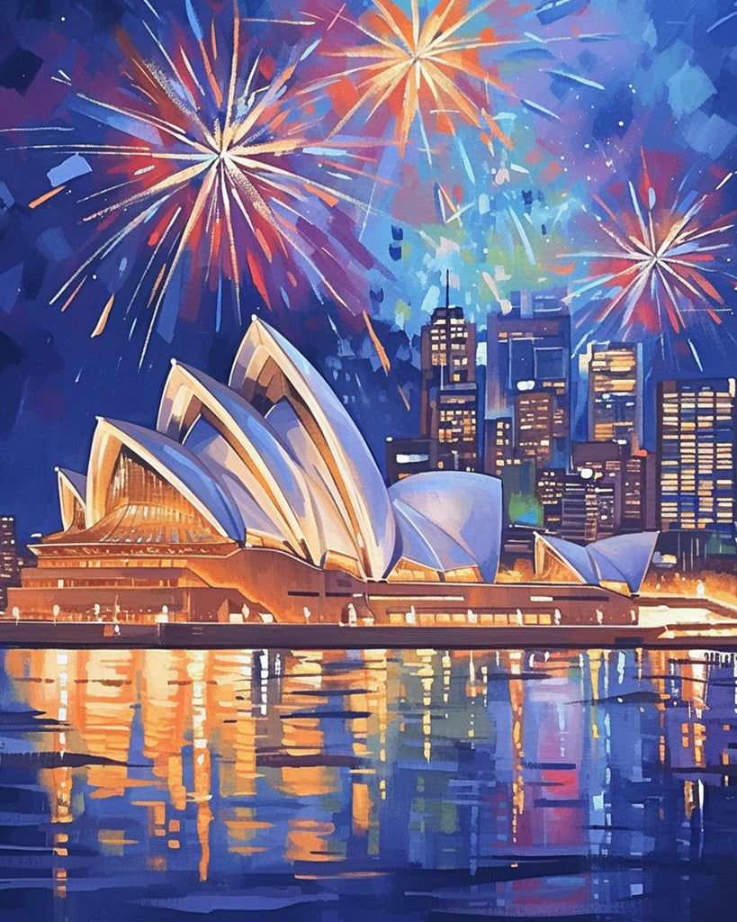 Ópera de Sídney con Fuegos Artificiales Pintar por Números