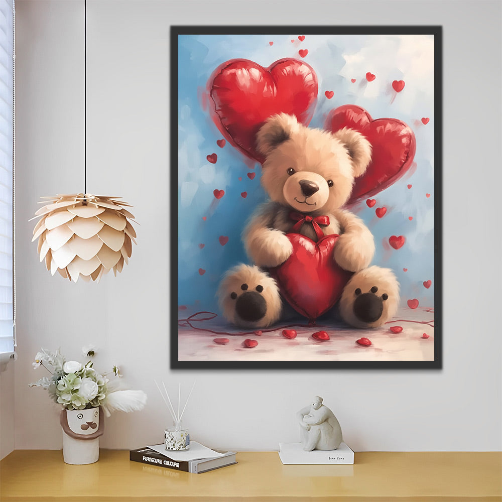Oso de Peluche con Corazones Rojos Pintar por Números