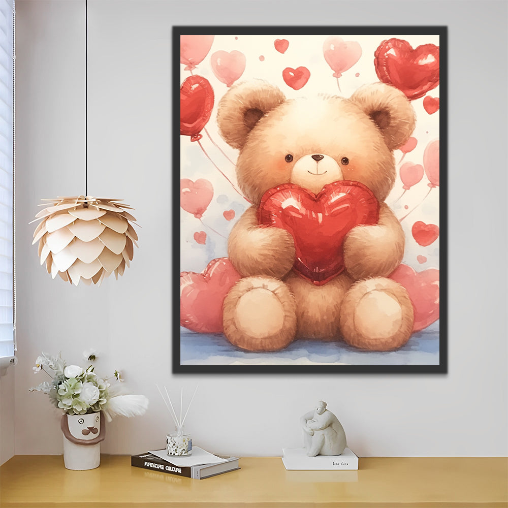 Oso Lindo y Corazones Rojos y Rosados Pintar por Números