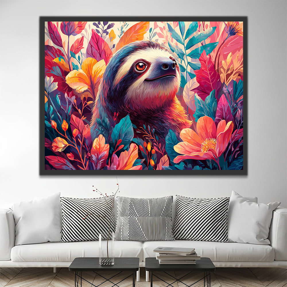 Oso Perezoso en las Flores Pintar por Números