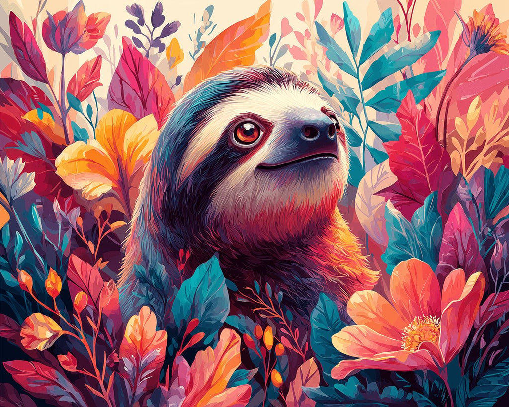 Oso Perezoso en las Flores Pintar por Números
