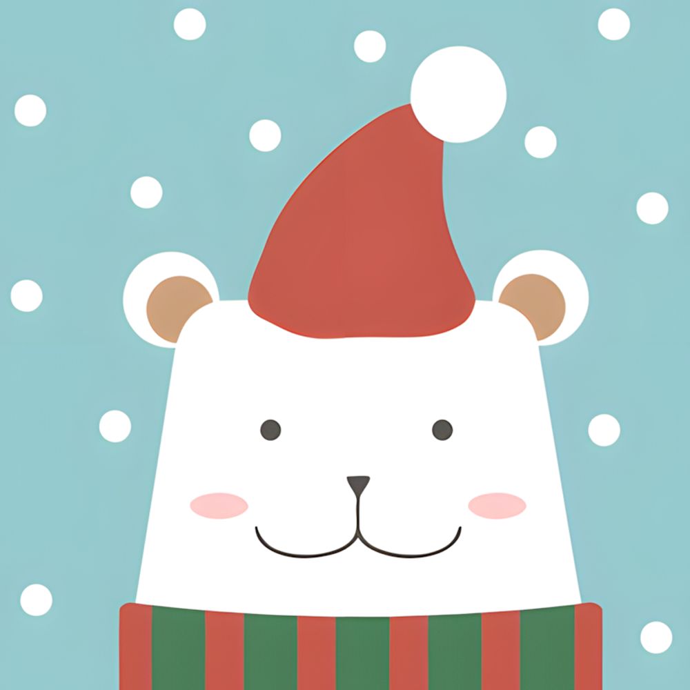 Oso Polar con Bufanda y Gorro Navideño Pintar por Números