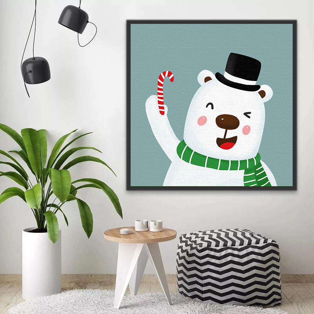 Oso Polar con Gorro Negro y Bufanda Verde Pintar por Números Niños