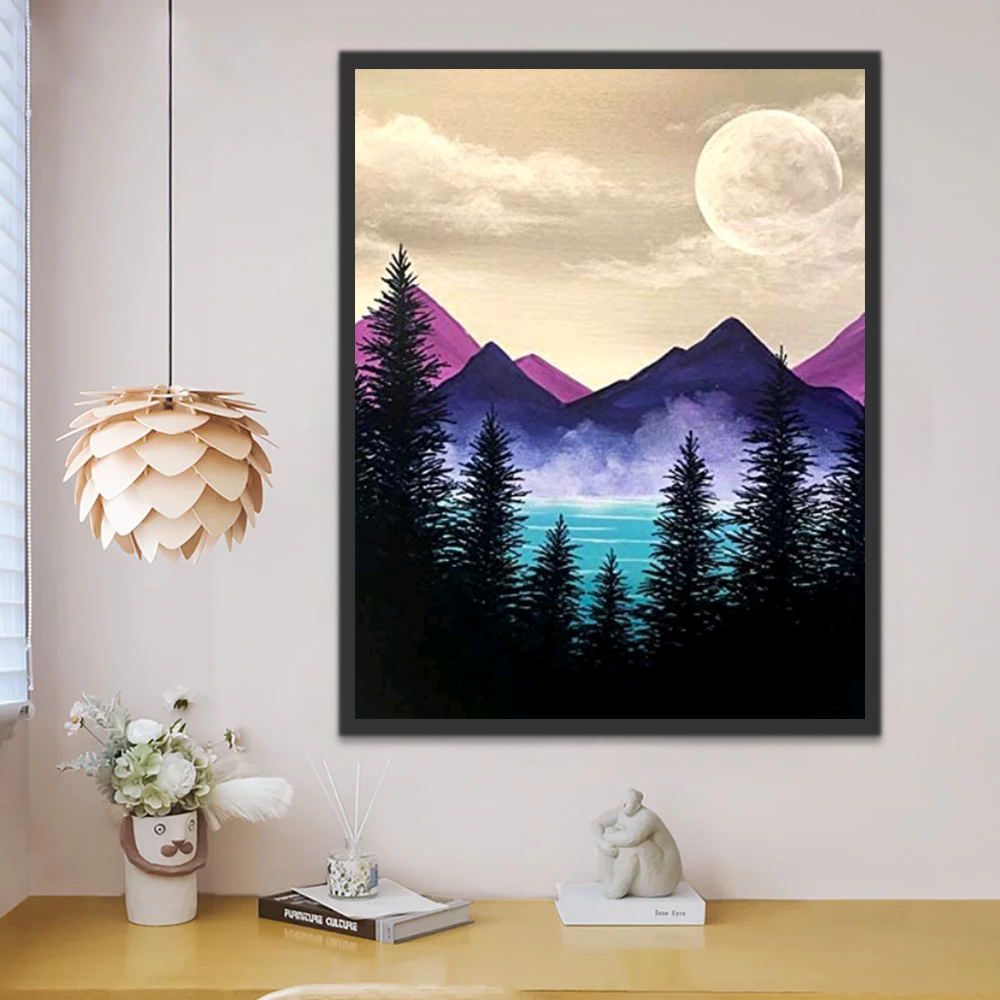 Paisaje de Bosque y Montañas Pintar por Números Niños