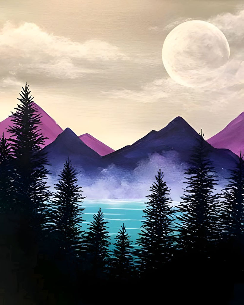 Paisaje de Bosque y Montañas Pintar por Números Niños