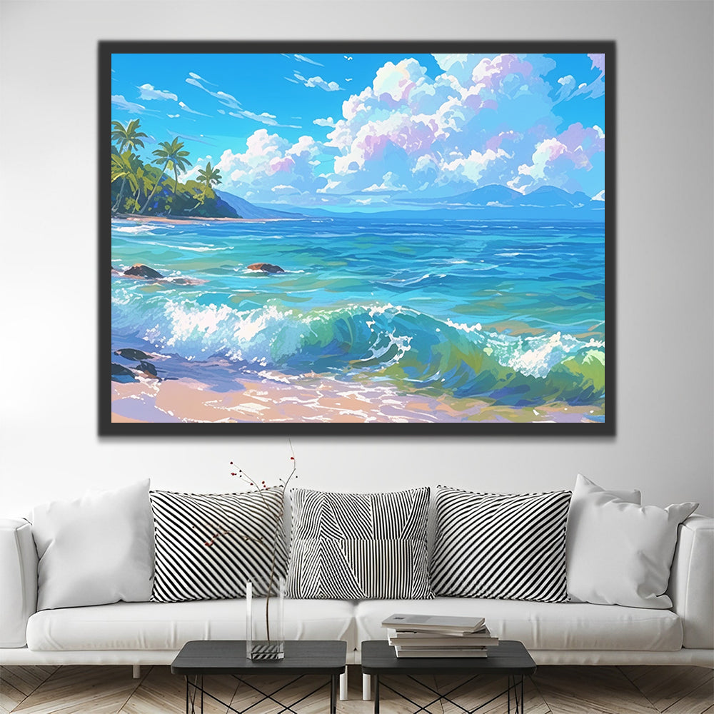Paisaje de Mar Azul y Nubes Blancas Pintar por Números
