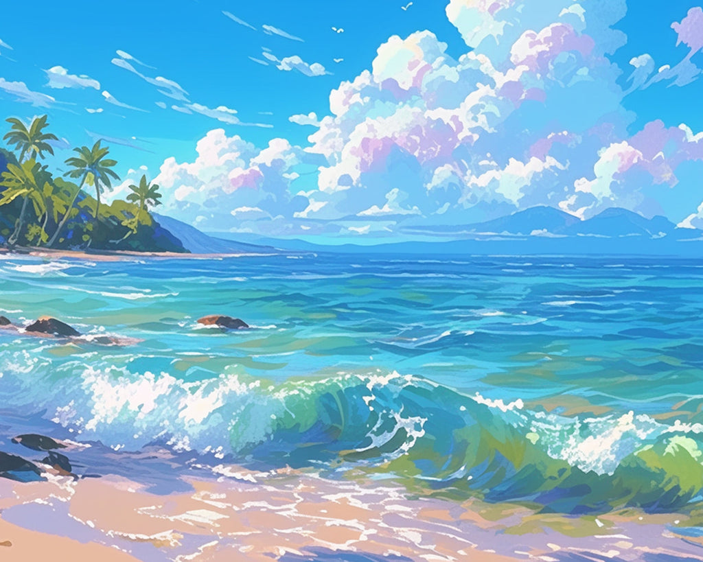 Paisaje de Mar Azul y Nubes Blancas Pintar por Números