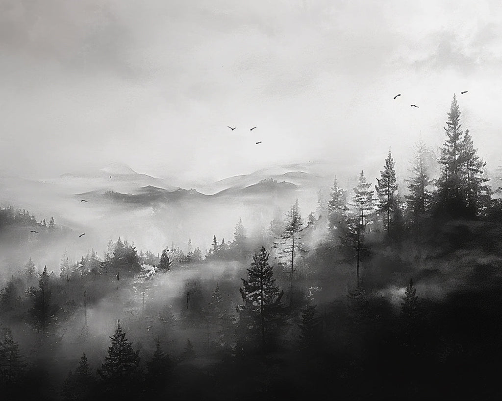 Paisaje Gris de Montañas y Bosque Pintar por Números