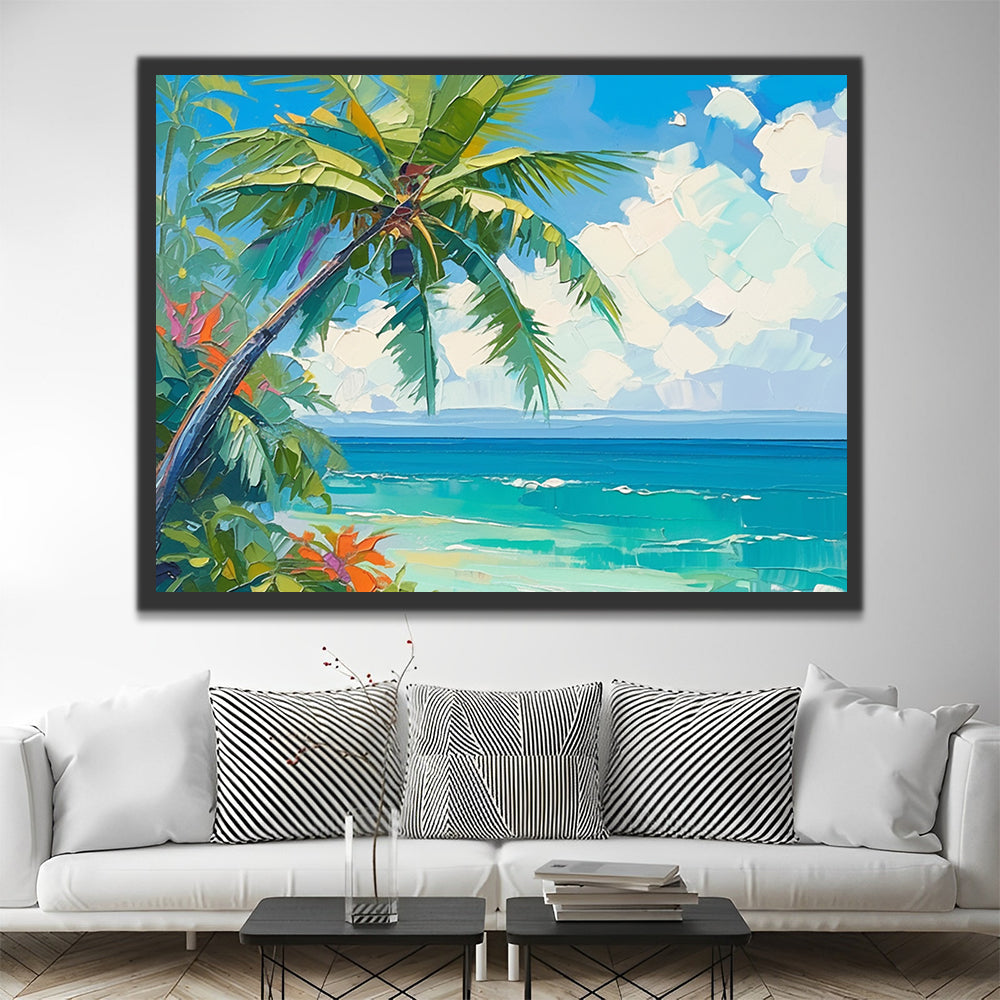 Paisaje Hermoso de Mar con Palmeras Pintar por Números