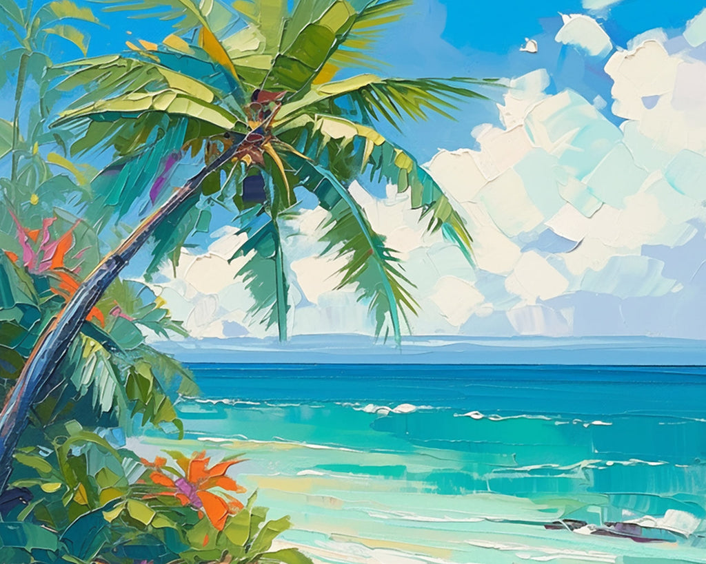 Paisaje Hermoso de Mar con Palmeras Pintar por Números