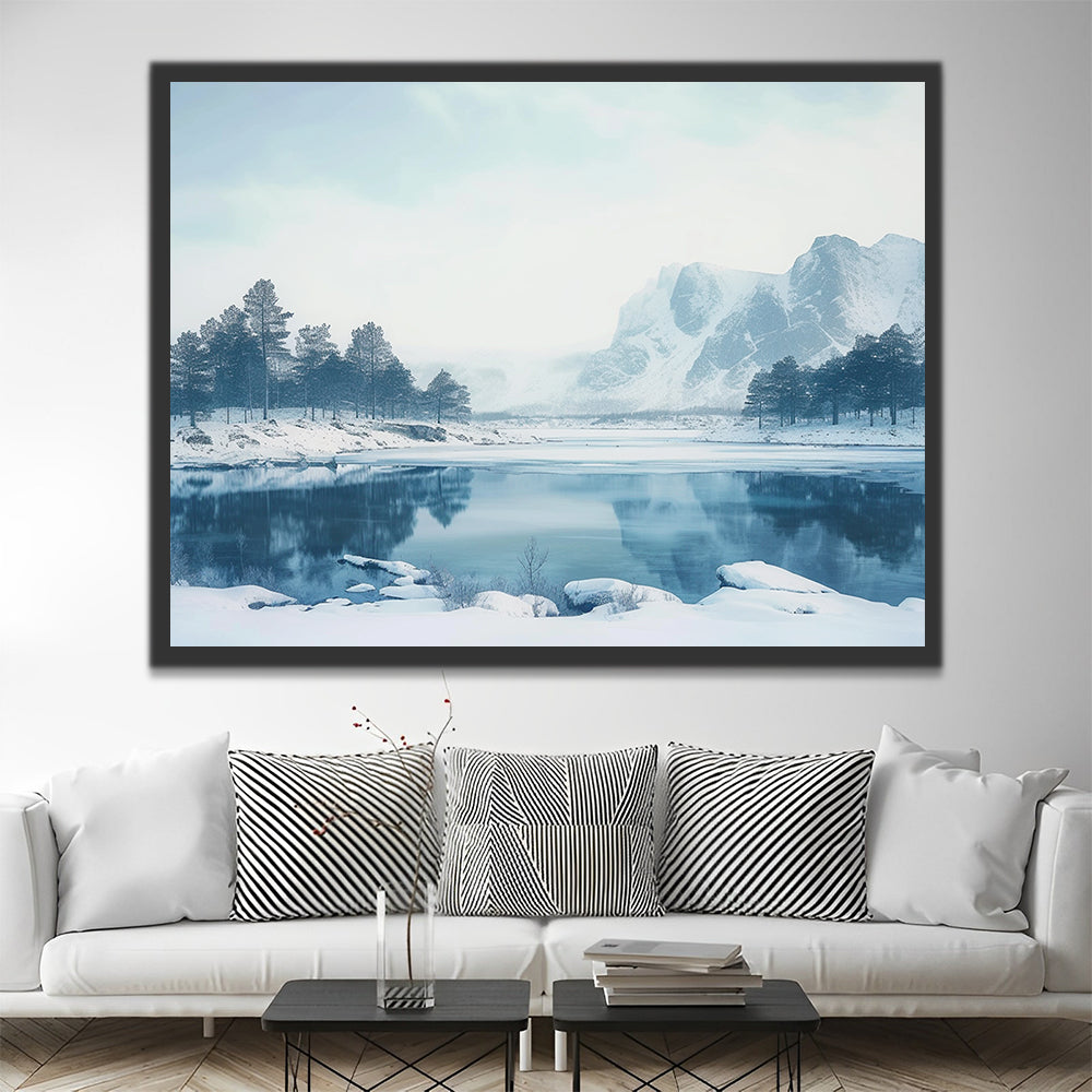 Paisaje Invernal de Lago y Bosque Pintar por Números