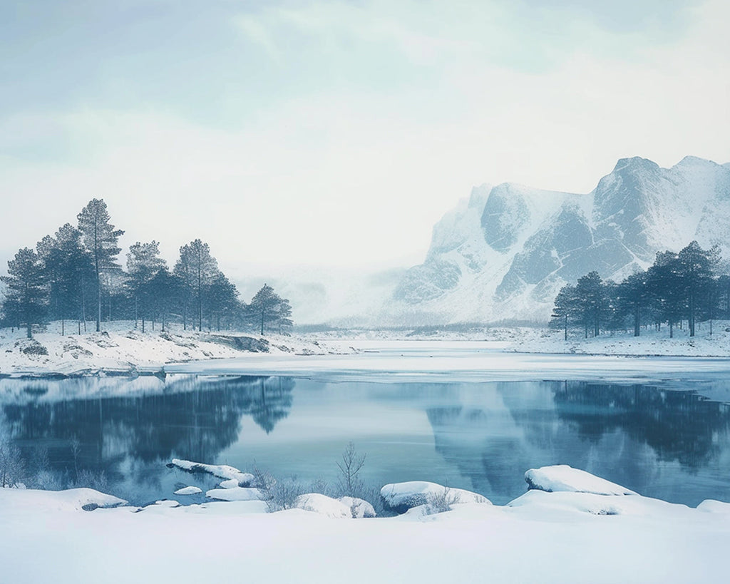 Paisaje Invernal de Lago y Bosque Pintar por Números