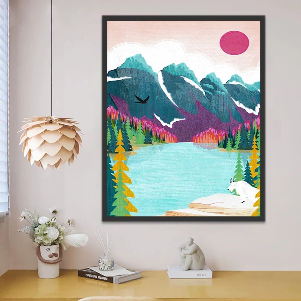 Paisaje Montañoso con Bosque y Río Pintar por Números Niños