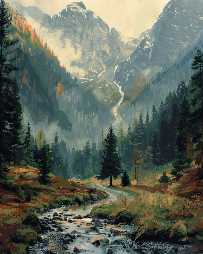 Paisaje Natural de Montañas y Arroyo Pintar por Números