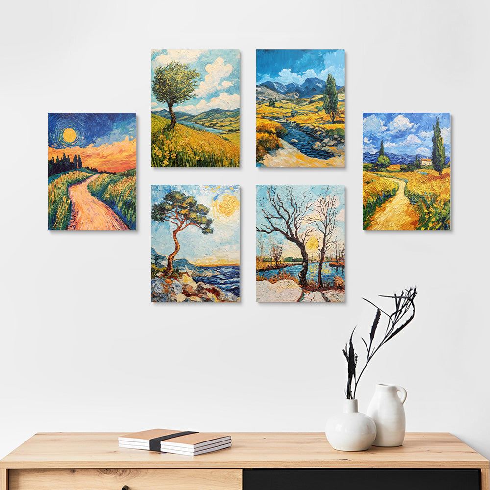 Paisaje Natural en Estilo de Van Gogh 6 Partes Mini Pintar por Números